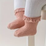 4 Pairs Youngsters' Princess Non-Slip Socks - Soft Knit Lace-Trimmed Toe & Heel, Breathable All-Season Floor Socks For Girls, Valentine'S Day Gift (Pink, White, Light Blue), Baby Socks, Playful Baby Design, Ribbed Texture - Image 5