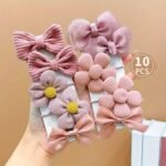 10-Pack Cute Pink Flower Bow Hair Ties For Girls - Image 3