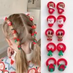 10-Pack Kids Girls' Christmas Hair Ties - Cute Santa Claus & Reindeer Design, Festive Hair Accessories For Youngsters, Perfect For Holiday Parties & Christmas Decorations, Hair Accessories For Girls, Christmas Hair Accessories, Cheerful Holiday Theme, Vibrant Print Quality - Image 6