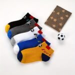 5 Pairs Boys' Soccer Socks - Soft Breathable Ankle Socks With Elastic Ribbed Cuffs, All-Season Comfort For Outdoor Play & Casual Wear, Hand Wash Only, Vibrant Colors (Yellow, Blue, Red, Black, White), Soccer Socks, Kids Sports Footwear, Playful Kids Design, Comfortable Fit - Image 3