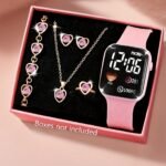 6Pcs Women'S Watch Set Romantic Fashion Cute Business Women'S Electronic Watch Bracelet Ring Earrings Necklace Set Holiday Gifts Birthday Gifts For Teenage Men Women Styles The Best Choice For Gifts, Cute Watch, Fashion Accessory, Romantic Gift, Stylish Jewelry, Durable Jewelry, Highquality Jewelry, Jewelry Set, Jewelry Lovers, Teenage Gifts, Watch For Lady/Women/Girl, Special Offer On Women'S Watches, Women Accessory, Watch And Bracelet Set
