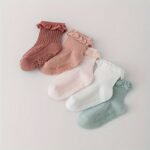 4 Pairs Youngsters' Princess Non-Slip Socks - Soft Knit Lace-Trimmed Toe & Heel, Breathable All-Season Floor Socks For Girls, Valentine'S Day Gift (Pink, White, Light Blue), Baby Socks, Playful Baby Design, Ribbed Texture - Image 2