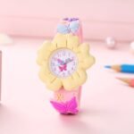 Adorable Girls' 3D Flower & Butterfly Cartoon Watch - Soft Pvc, Skin-Friendly Silicone Band, Quartz Movement, Non-Waterproof, Blue - Image 2