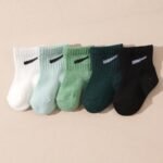 10 Pairs Baby Mid-Calf Socks - Assorted Candy Colors, Soft Polyester, Elastic Cuff, Machine Washable, Spring/Summer Infant Socks For Boys & Girls, Infant Socks, Infant Footwear, Playful Sock Patterns, Durable Sock Material - Image 5