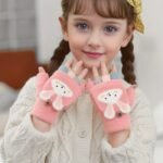 Cozy & Cute Cartoon Girls' Winter Gloves - Warm, Cold-Proof Flip Top Design For Writing And Skiing, Polyester Blend, Hand Washable - Image 2