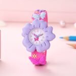 Adorable Girls' 3D Flower & Butterfly Cartoon Watch - Soft Pvc, Skin-Friendly Silicone Band, Quartz Movement, Non-Waterproof, Blue - Image 3