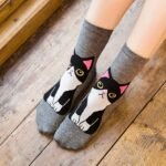 5 Or 10 Pairs Girls' Cute Anime Cat Socks - Ankle-Length With Multi-Cat Designs (Black, Tabby, White) - Soft Polyester Everyday Winter & Fall Socks For Teen Girls - Machine Washable - Perfect Gift For Cat Lovers, Teenage Footwear, Playful Sock Designs, Knitted Texture, For Teenager - Image 6