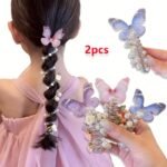 2Pcs Aylhfo Mesh Butterfly Headbands For Girls - Cute Round Pearl & Floral Design, Perfect For Daily & Party Wear, All-Season Use, Everyday Headwear | Playful Accessory | Durable Plastic Headband, Butterfly Hair Accessories
