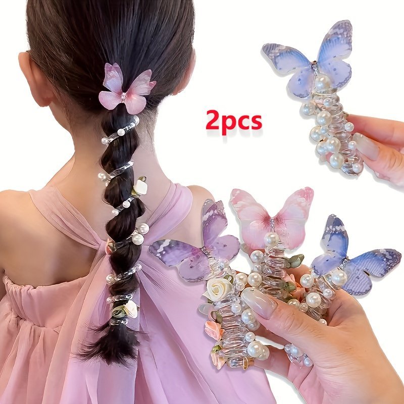 product-fancy-7a6d3c5f-97dd-4fb8-b25e-388a47ea054b.jpg 2Pcs Aylhfo Mesh Butterfly Headbands For Girls - Cute Round Pearl & Floral Design, Perfect For Daily & Party Wear, All-Season Use, Everyday Headwear | Playful Accessory | Durable Plastic Headband, Butterfly Hair Accessories - Image 1