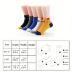 5 Pairs Boys' Soccer Socks - Soft Breathable Ankle Socks With Elastic Ribbed Cuffs, All-Season Comfort For Outdoor Play & Casual Wear, Hand Wash Only, Vibrant Colors (Yellow, Blue, Red, Black, White), Soccer Socks, Kids Sports Footwear, Playful Kids Design, Comfortable Fit - Image 2
