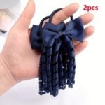 2Pcs Set Girls' Tassel Ponytail Holder With Cute Bow Elastic Hair Band Headband Fashionable Hair Accessory - Image 19