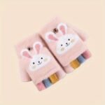 Cozy & Cute Cartoon Girls' Winter Gloves - Warm, Cold-Proof Flip Top Design For Writing And Skiing, Polyester Blend, Hand Washable - Image 5