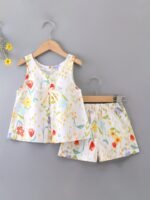 Halloween Two-Piece Set For Girls, Loose Comfortable Fit Thin Lightweight Summer Casual Tank Top Outfit, Casual Wear, Summer Clothing, Floral Print, Stylish Set, Breathable Fabric, Soft Material, Girls' Outfit, Fashion, Clothes, Perfect For Outdoor