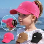 1-Pack Youngsters Adjustable Baseball Cap With Heart Embroidery & "Love & Be Kind" Design - Breathable Sun Hat For Girls Boys Ages 3-7, Spring Summer Beach Vacation Outdoor Play, Machine Washable (Black), Casual Youngsters Accessory, Playful Youngsters Fashion, Embroidered Visor