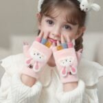 Cozy & Cute Cartoon Girls' Winter Gloves - Warm, Cold-Proof Flip Top Design For Writing And Skiing, Polyester Blend, Hand Washable - Image 4