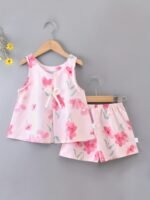 Halloween Two-Piece Set For Girls, Loose Comfortable Fit Thin Lightweight Summer Casual Tank Top Outfit, Casual Wear, Summer Clothing, Floral Print, Stylish Set, Breathable Fabric, Soft Material, Girls' Outfit, Fashion, Clothes, Perfect For Outdoor - Image 4