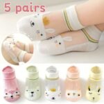 5Pcs Girls' Cute Cartoon Animal Mid-Calf Socks - Soft, Breathable Polyester Blend For All Seasons, Cute Socks