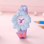 Adorable Girls' 3D Flower & Butterfly Cartoon Watch - Soft Pvc, Skin-Friendly Silicone Band, Quartz Movement, Non-Waterproof, Blue - Image 5