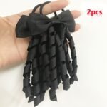 2Pcs Set Girls' Tassel Ponytail Holder With Cute Bow Elastic Hair Band Headband Fashionable Hair Accessory - Image 9