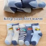 5Pcs Cozy Youngsters' Fleece-Lined Warm Hoop Socks - Thick, Soft Polyester Blend With Fun Car Patterns, Stripes & Solid Colors - Perfect For Boys & Girls Fall/Winter Daily Wear, Cute Socks - Image 3