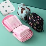 Chic Cartoon Printed Sanitary Napkin Organizer Bag, Multifunctional Travel Pouch With Zipper Makeup And Essentials For Valentine'S Day Gifts