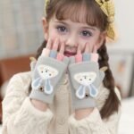 Cozy & Cute Cartoon Girls' Winter Gloves - Warm, Cold-Proof Flip Top Design For Writing And Skiing, Polyester Blend, Hand Washable - Image 6