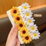 10Pcs Honey Girl Knit Fabric Hair Clips With Solid Color Daisy & Sunflower Design, Mixed Color Polyester Floral Hair Accessories For Daily & Casual Wear - All-Season Teen Fashion - Image 4