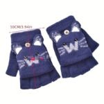 Fleece Knitted Gloves For And With Half Finger Cute Cartoon Thickened Flap To Keep Warm In Autumn And Winter Korean Version For Students To Prevent Cold In Winter - Image 5