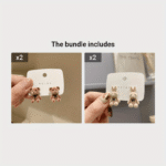 Ms Cute Plush Teddy Bear Earrings Bunny Earrings Beige Brown - Image 11