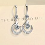 Shiny Moon & Star Theme Drop Eearrings With Inlaid Round Cut Shiny Zircon Pendant, Elegant Hook Earrings For Valentine'S Day Gift - Image 5