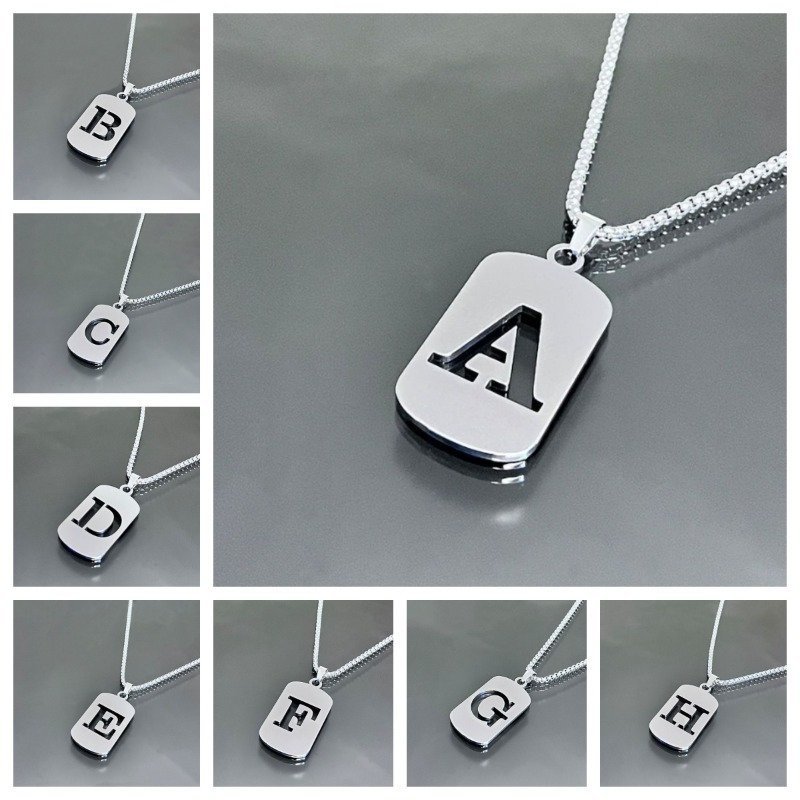 product-open-2024-09-13-1726206575111-b9d815b6539945b792679ffe582aefed-goods.jpeg 1Pc Initial Letter Pendant Necklace, 201 Stainless Steel, Hollow-Out Design, Non-Fading, Fashionable Punk Street Hip-Hop Accessory, Unisex Sweater Chain - Image 1