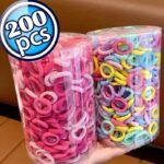 200Pcs Vibrant Colorful Elastic Hair Bands For Girls & Women - Small Rubber Ponytail Holders, Scrunchies & Hair Ties - Mixed Colors For Stylish Hairstyles & Everyday Use