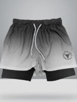 Men'S Gradient Athletic Shorts - Summer Outdoor Sports, Adjustable Drawstring Waist, Breathable Mesh Lining, Black To Gray With "No Fear No Limits" Design, Comfortable For Active Wear - Image 11