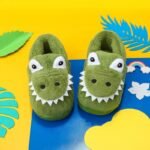Cute Green Fuzzy Slippers With Dinosaur Pattern For Toddler Girls Boys, In House Indoor - Image 6