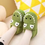 Cute Green Fuzzy Slippers With Dinosaur Pattern For Toddler Girls Boys, In House Indoor - Image 3