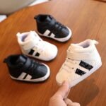Infant & Newborn Boys' & Girls' Soft Sole Anti-Slip Sneakers - Breathable With Black Striped Design, Adjustable Buckle Closure, All-Season Casual Shoes For Toddlers, Baby Shoes, Toddler Footwear, Stylish Toddler Footwear, Comfortable Toddler Footwear - Image 8