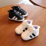 Infant & Newborn Boys' & Girls' Soft Sole Anti-Slip Sneakers - Breathable With Black Striped Design, Adjustable Buckle Closure, All-Season Casual Shoes For Toddlers, Baby Shoes, Toddler Footwear, Stylish Toddler Footwear, Comfortable Toddler Footwear - Image 10
