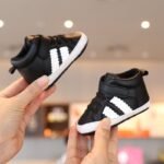 Infant & Newborn Boys' & Girls' Soft Sole Anti-Slip Sneakers - Breathable With Black Striped Design, Adjustable Buckle Closure, All-Season Casual Shoes For Toddlers, Baby Shoes, Toddler Footwear, Stylish Toddler Footwear, Comfortable Toddler Footwear - Image 2