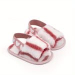 Fashion Tie Dye Plush Slide Sandals, Toddlers Crib Shoes (Texture Path Size And Color Random For Shoe Surface Stripes) - Image 3