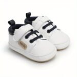 Lively & Cheerful Toddler Sneakers - Soft Sole Non-Slip Closure, Breathable Fabric Lining, All-Season Casual Shoes For Babies 0-1 Years, Beige/White/Navy Blue, Baby Shoes, Infant Footwear, Modern Toddler Footwear, Durable Rubber Sole - Image 3