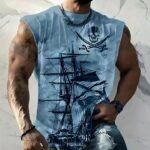 Men'S Plus Size Pirate Ship Graphic Tank Top - Breathable Polyester, Street Style Sleeveless Shirt For Summer, Plus Size - Image 11
