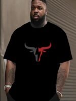 Plus Size Men'S Cow Head Print T-Shirt For Summer, Street Style Novelty Short Sleeve Tees - Image 6
