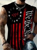 Men'S Plus Size Patriotic Graphic Tank Top - Breathable Sleeveless Athletic Shirt For Summer, Fitness, Basketball & Casual Wear, Navy Blue With Red, White & Blue Print, Casual Sportswear | Bold Print Shirt | Comfortable Fit, Plus Size - Image 9