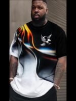 Stylish Men'S Gradient 3D Print Sporty Round Neck Short Sleeve T-Shirt - Black To Yellow, Polyester & Spandex Blend, Machine Washable, Regular Fit, Casual & Athletic Wear, Plus Size - Image 11