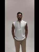 Men'S Plus Size Sleeveless Traditional Chinese Guizhou Shirt - Stand Collar Loose Fit With Drawstring & Button Front Closure, Olive Green Casual Retro Top For Spring Summer Fall, Machine Washable, Plus Size - Image 11