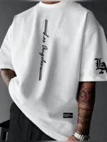 Men'S Summer New Arrival Los Angeles Fashion Line "La" Print Loose Fit Round Neck Short-Sleeve T-Shirt, Ideal For Outdoor Sports, Running, Fitness, Themed Parties, And Casual Outings, Soft Polyester Blend, Machine Washable - Image 11