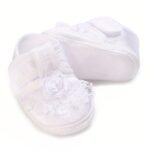 Springtime Charm, Adorable Floral Embroidered Baby Girl Footwear - Non-Slip Baptism & First Steps, Perfect For Spring/Fall - Image 3