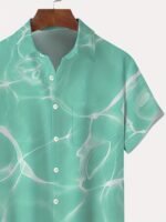 Men'S Hawaiian Ripple Print Button- Shirt, 100% Polyester, Turquoise Blue With White Geometric Pattern, Short Sleeve, Lapel Collar, Regular Fit, Summer Vacation Style, Casual Beachwear, Resort Attire | Hawaiian Shirt | Quality Resort Wear, Plus Size - Image 10