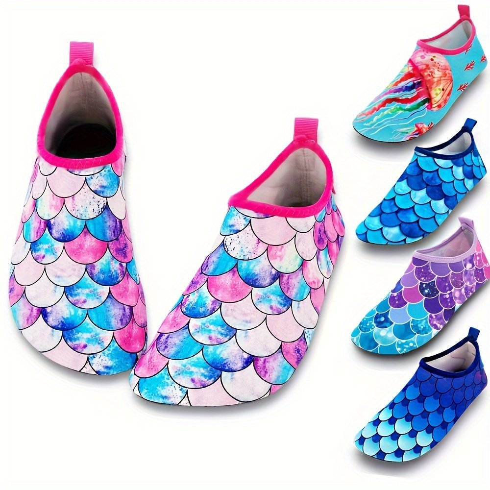 product-Fancyalgo-VirtualModelMatting-0845604dfe72ed7092f8d411f33d7ac4.jpg Toddler Girls Cute Colorful Fish Scale Print Breathable Casual Slip On Water Shoes, Outdoor Lightweight Quick Dry Non-Slip Beach Aqua Socks For Summer - Image 1