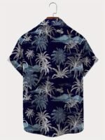 Men'S Hawaiian Coconut Tree Print Button-Up Shirt - Tropical Vacation Style Short Sleeve Summer Shirt With Navy Blue & White Palm Design, Machine Washable Regular Fit For Beach Outings & Casual Wear, Hawaiian Shirt, Nontransparent Fabric, Plus Size - Image 3